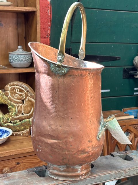 Unusual Victorian Copper Tall Coal Scuttle
