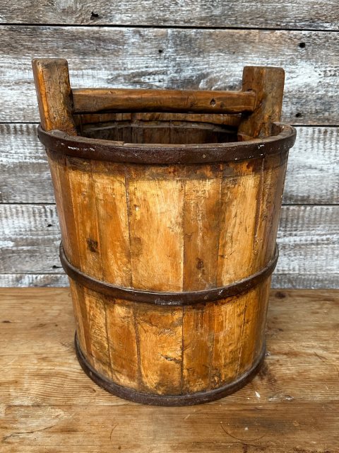 Beautiful Antique Heavy Iron Bound Bucket