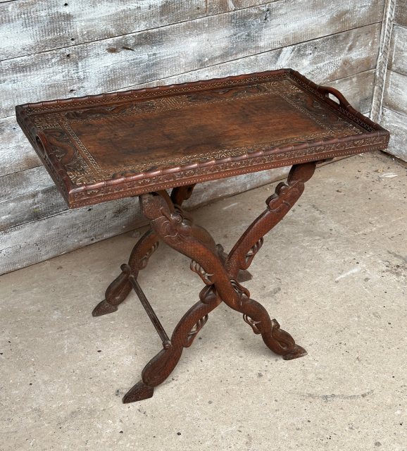 Vintage Carved Hardwood Chinese Tray Folding Table