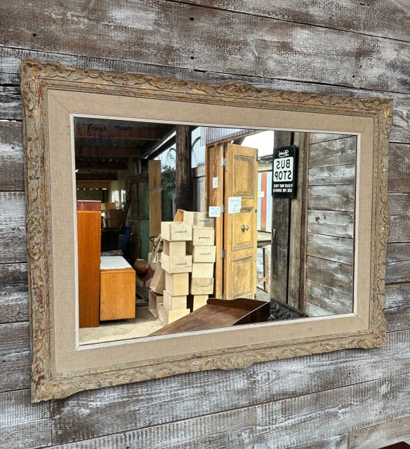 Vintage Large French Rustic Framed Wall Mirror