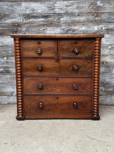 Antique Mahogany Chest Of Drawers With Columns