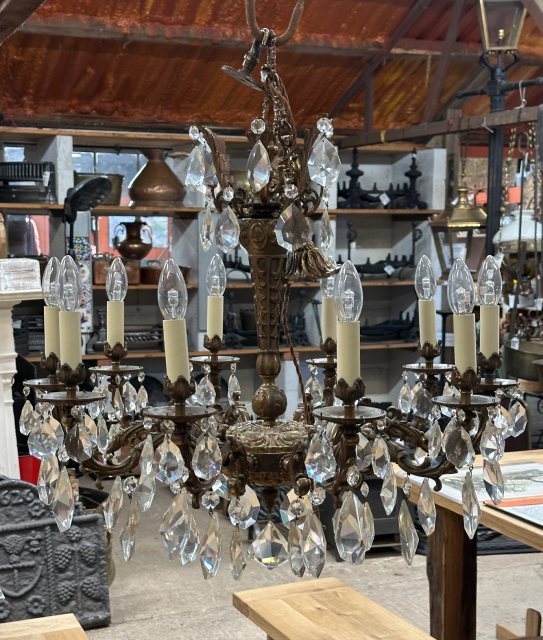 Beautiful Antique Large Gilded Bronze Chandelier c1920