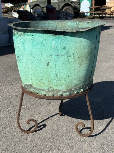 Beautiful Reclaimed Riveted Copper Planter On Stand