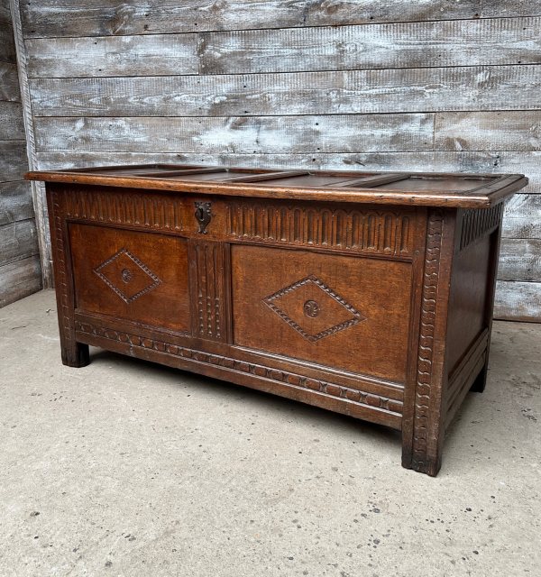 Antique Early 18th Century English Oak Coffer Chest