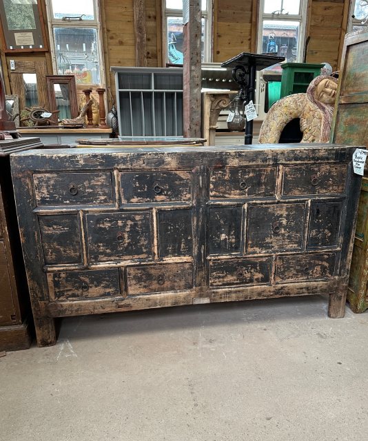 Rustic Painted Elm Chinese Bank Of 10 Drawers