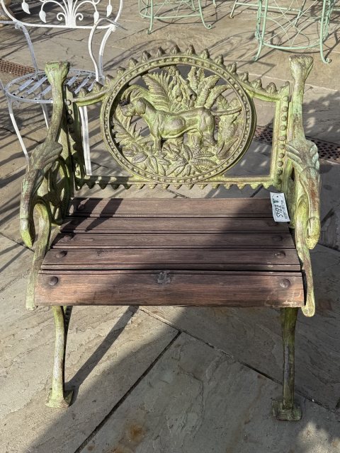 Cast Iron Dog Bench With Wooden Seat - Small