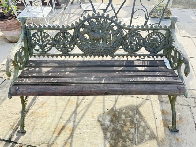 Cast Iron Dog Bench With Wooden Seat - Large