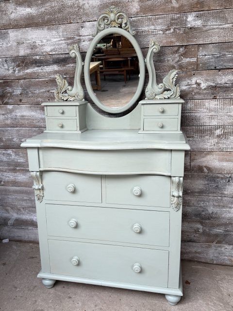 Elegant Painted Chest Of Drawers with Vanity Mirror