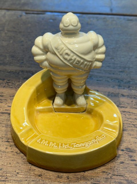 Vintage 1940's Michelin Man Mustard Yellow Ashtray