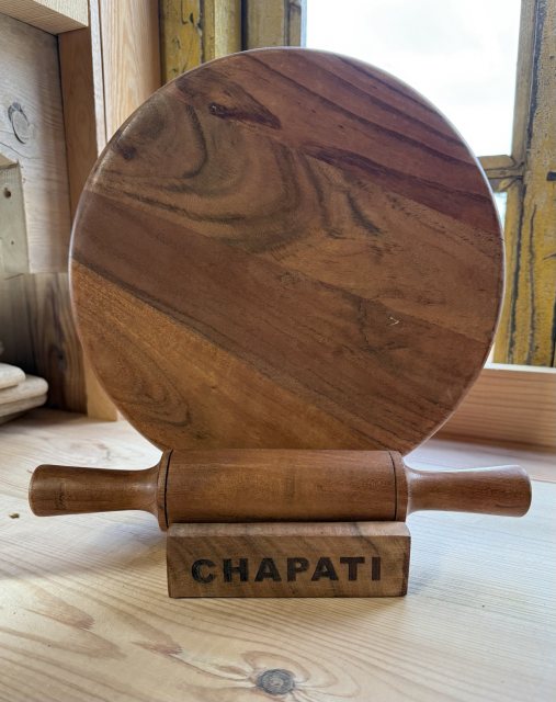 Hardwood Chapati Board with Stand and Rolling Pin