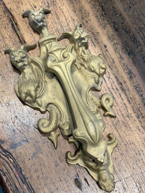Vintage Gothic Painted Brass Large Door Knocker