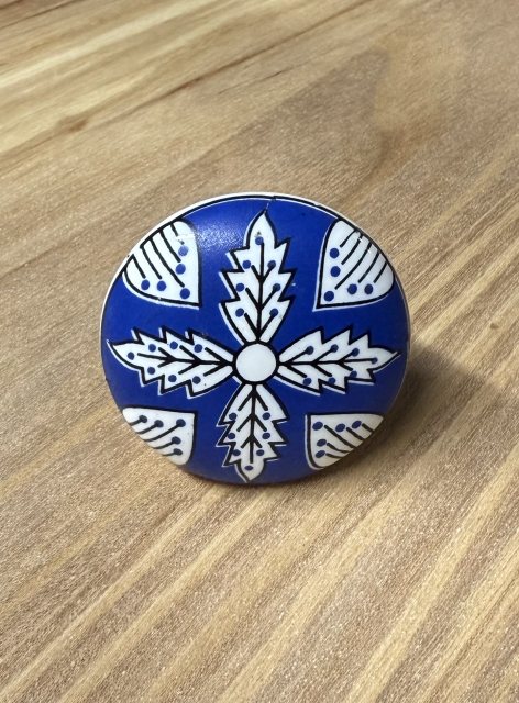 Blue Floral Round Ceramic Knob