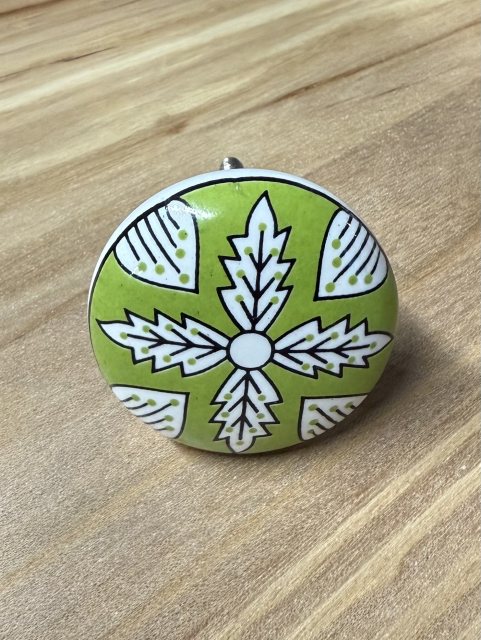 Green Floral Round Ceramic Knob