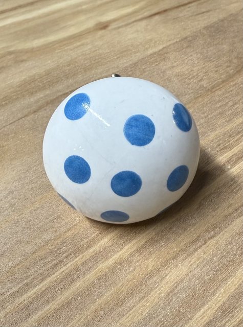 White Ceramic Knob With Blue Polka Dots