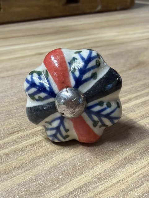 Small Red & Black Painted Ceramic Knob
