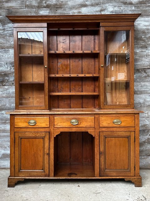 Antique Solid English Oak Glazed Dresser