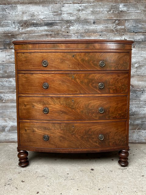 Antique Mahogany Bow Fronted Chest Of Drawers