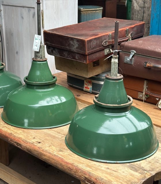 Vintage Large Industrial Green Enamel Lamps