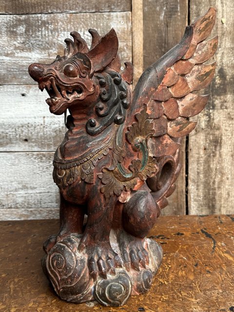 Antique Finely Carved Hardwood Indonesian Dragon Figure