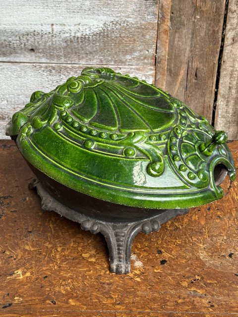 Fabulous French Art Nouveau Green Coal Scuttle c1920