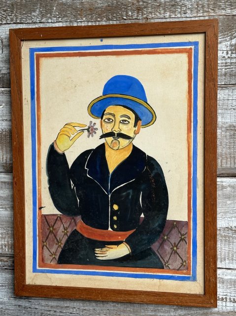 Charming 19th Century Naive Portrait Watercolour