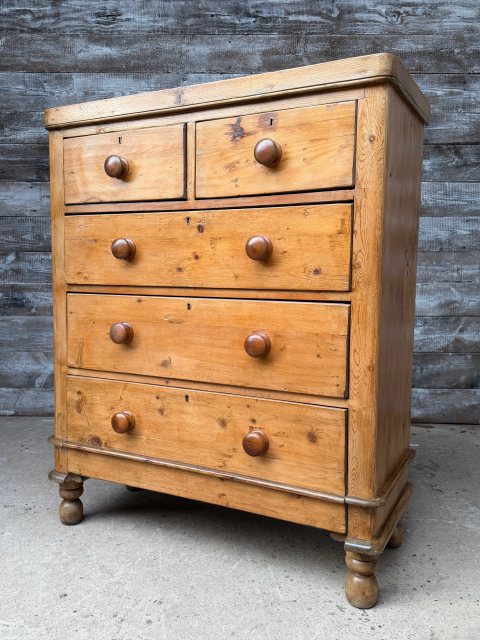 Antique Victorian Farmhouse Pine Chest Of Drawers