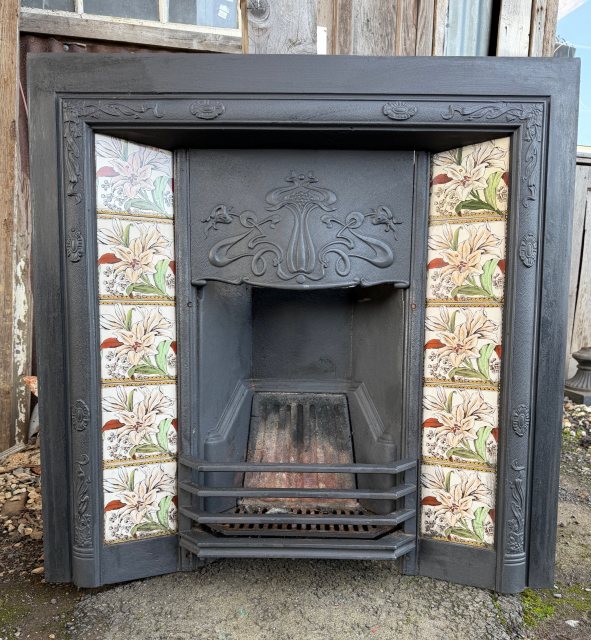 Reclaimed Large Art Nouveau Cast Iron Fireplace