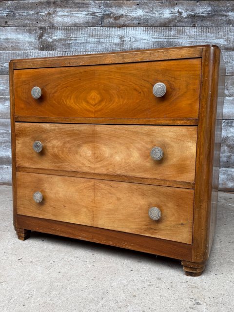 Vintage Art Deco Mahogany Veneer Chest Of Drawers