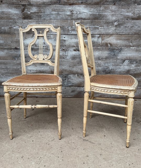 Rustic Caned Antique French Chairs