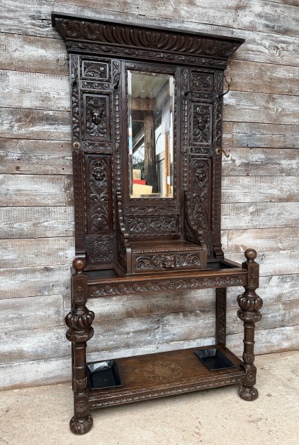 Impressive Antique Victorian Gothic Oak Coat Stand