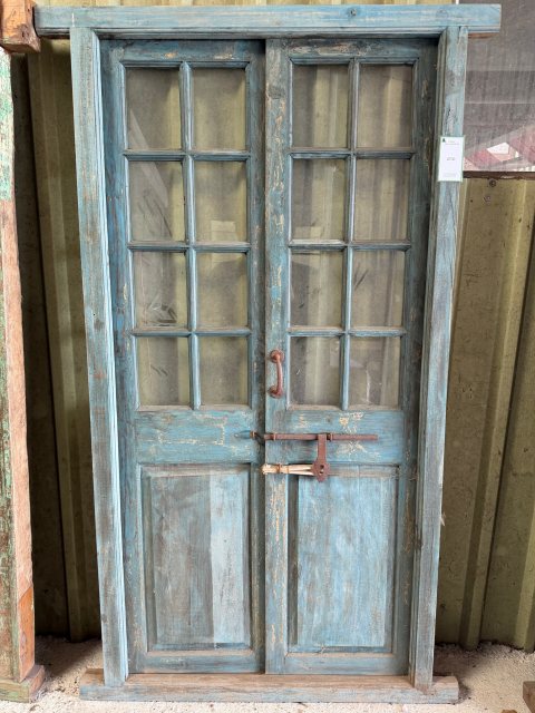 Rustic Teak Framed Glazed Double Doors
