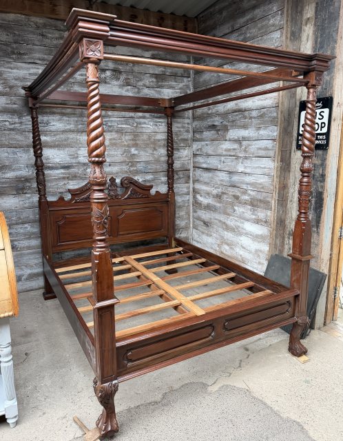 Impressive Large Carved Hardwood Four Poster Bed