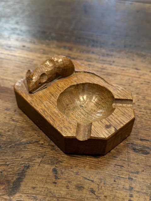 20th Century Mouseman Carved Oak Ashtray