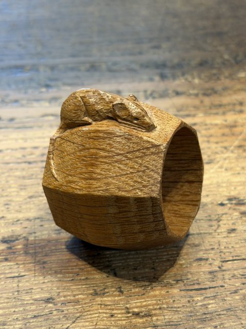 20th Century Mouseman Carved Oak Napkin Ring