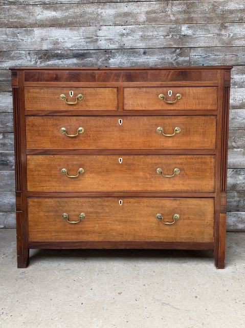 Antique English Regency Oak & Mahogany Chest Of Drawers