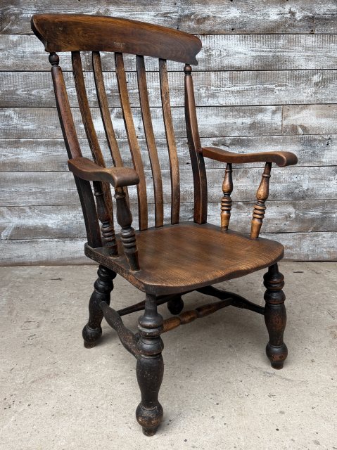 Antique Ash & Elm Victorian Grandfather Chair