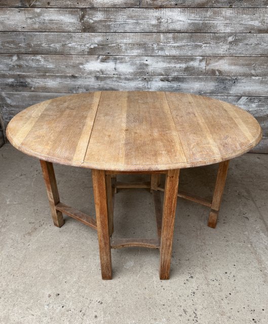 Antique 1930's Limed Oak Gate Leg Dining Table