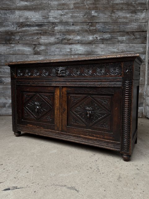 Vintage Gothic Carved Oak Sideboard With Greenmen