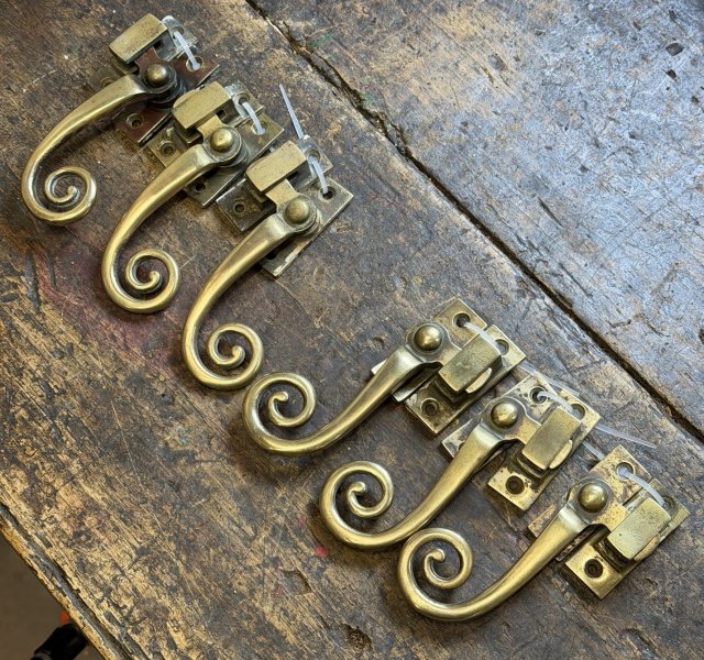 Antique Patinated Brass Monkey Tail Window Latches