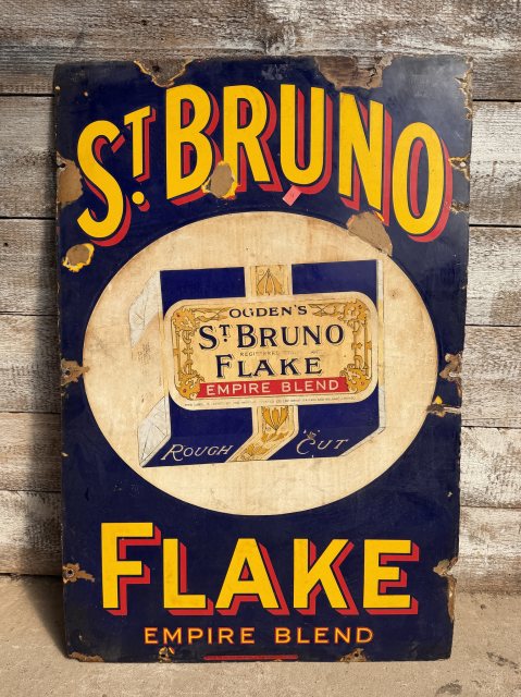 Antique St Bruno Flake Cigarettes Enamel Sign Blue