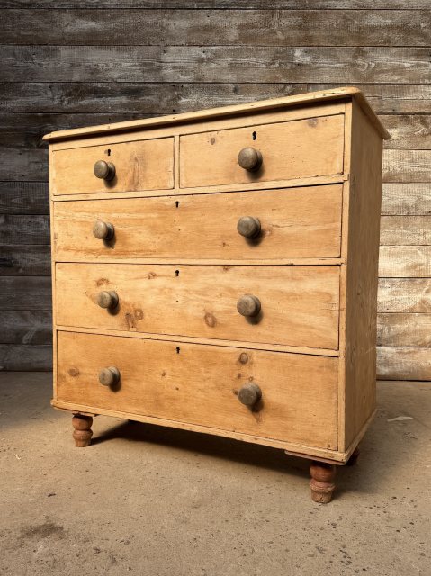Antique Victorian Stripped Pine Chest Of Drawers