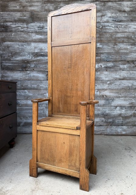 Unusual Arts & Crafts Solid Oak Hall Seat