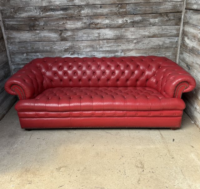 Vintage Red Leather Chesterfield Sofa