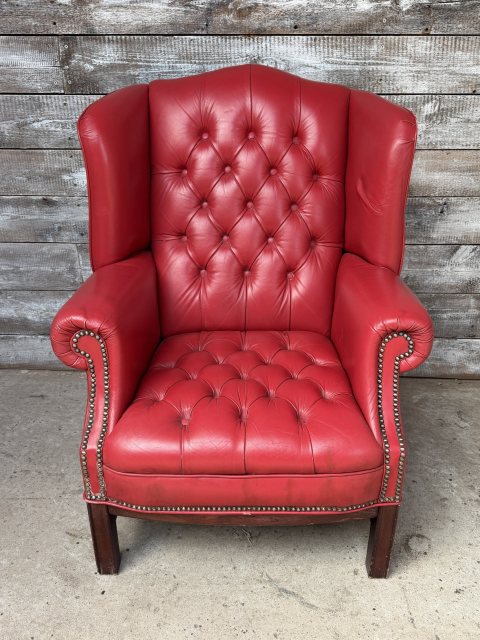 Vintage Wingback Red Leather Chesterfield Armchair