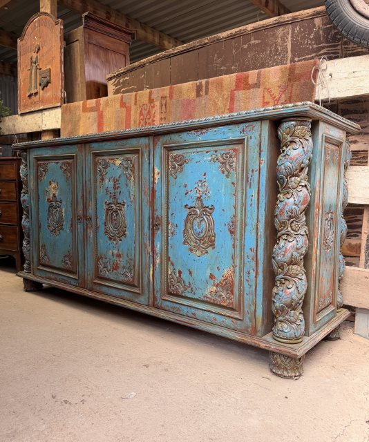 Massive Vintage Indian Carved Hardwood Sideboard