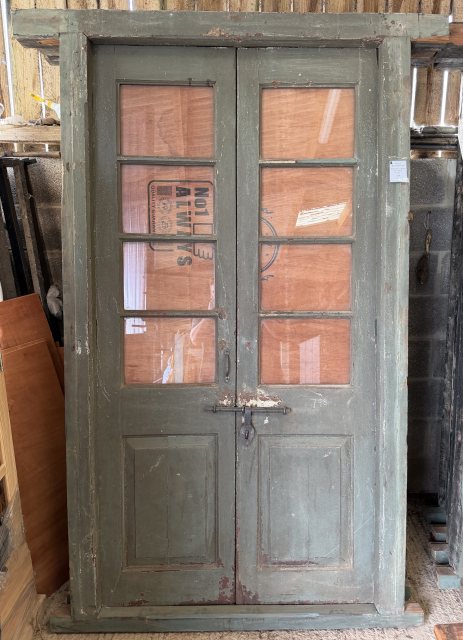 Vintage Indian Teak Glazed Double Doors