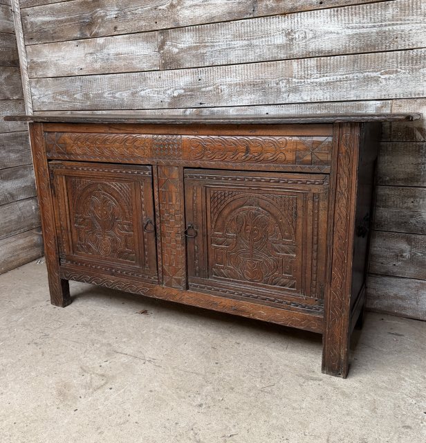 Antique 18th Century Carved Oak Sideboard