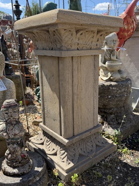 Reclaimed Hand Carved Stone Garden Plinth