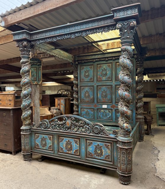 Magnificent Indian Carved Hardwood Four Poster Bed
