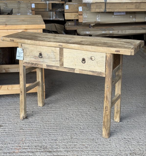Vintage Rustic Elm Two Drawers Side Table